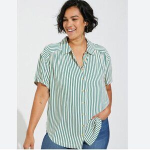 Torrid Green White Striped Button Up Challis Collared Shirt Plus Size 3X